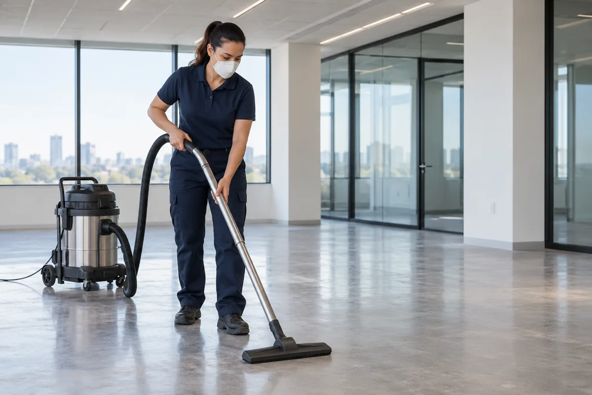 Vacuuming a newly completed office
