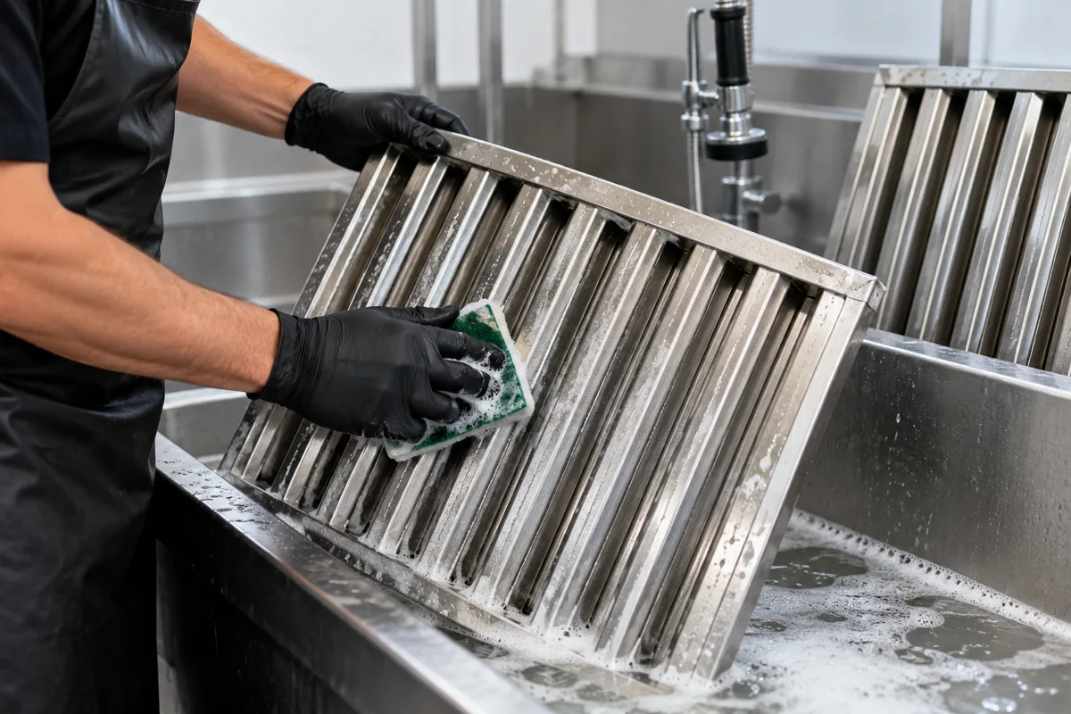 Cleaning a commercial kitchen hood filter